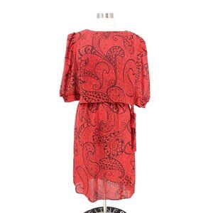 Vintage 90s JB Too Red Paisley Chiffon Flutter Sleeve Blouson Dress Size 10